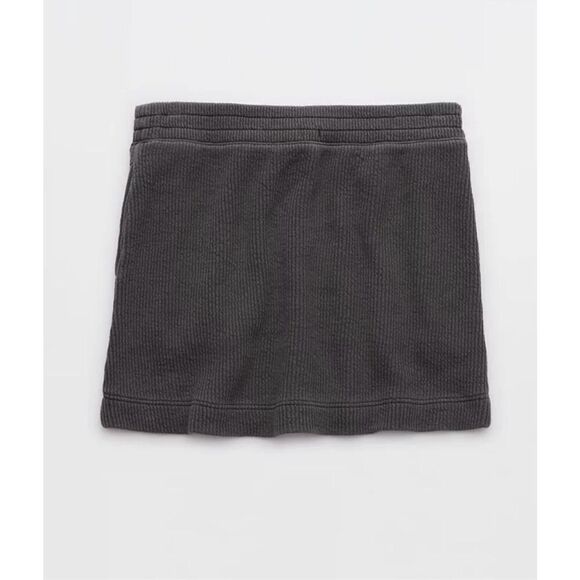 aerie wonder mini skirt smoked gray pull on ribbed knit pockets stretch size XL - Picture 4 of 12